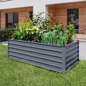 6x3x2ft 2pcs Large Raised Garden Bed Kit, Grey Rectangular Galvanized Metal Outdoor Garden Bed, Planter Raised Garden Boxes Outdoor Garden Beds for Growing Plants, Vegetables and Flowers.RR