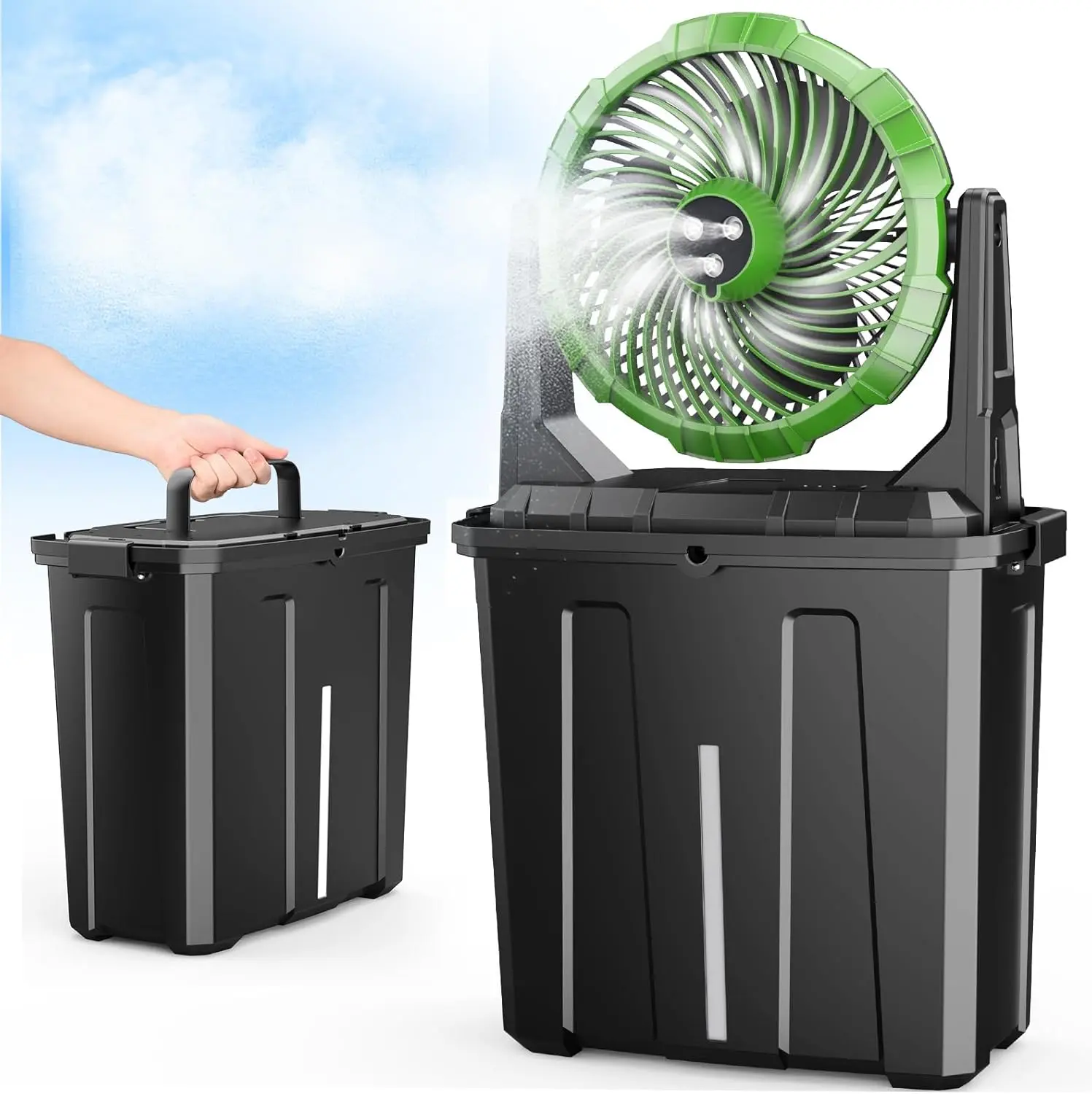 Portable Misting Fan, 9L 10-inch Outdoor Mist Fans for Outside Patios Cooling, 20000mAh Rechargeable Battery Fan with Water Box, 3 Strong Winds, 3 Spray Mister, Camping/Beach Summer Essentials