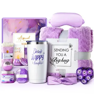 Mothers Day Gifts for Mom Wife Grandma Daughter Friends Sister, Easter Basket, Happy Birthday Gifts for Women Her Friend Sister, Self Care Gift Get Well Relaxing Spa Gift Basket Set - Lavender