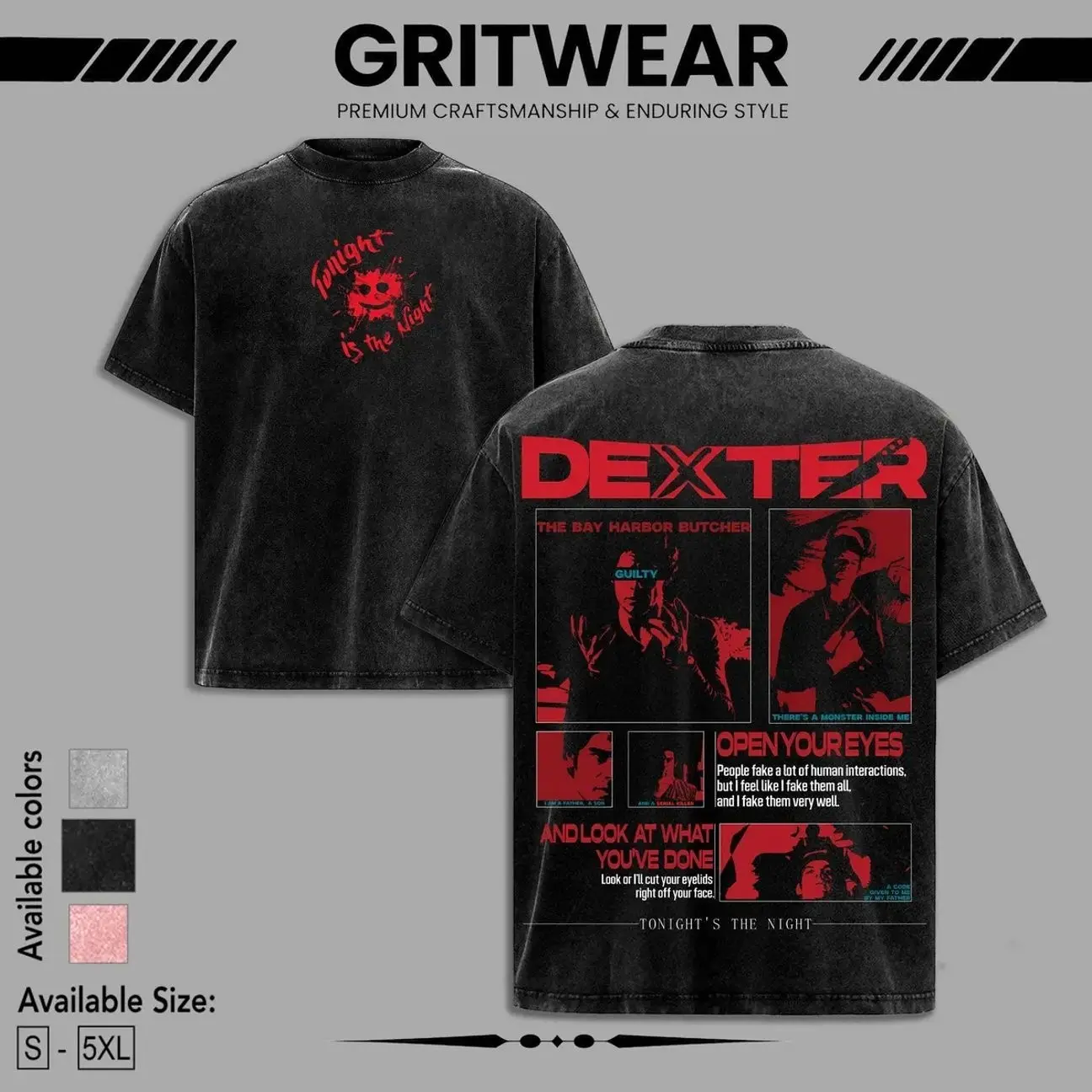 Dexter Morgan 3 Washed T-shirt Heavyweight Cotton Streetwear graphic vintage tees, Bay Harbor Butcher TV Show Tee, Vintage Crime Thriller Shirt Fabric alt clothing 23D