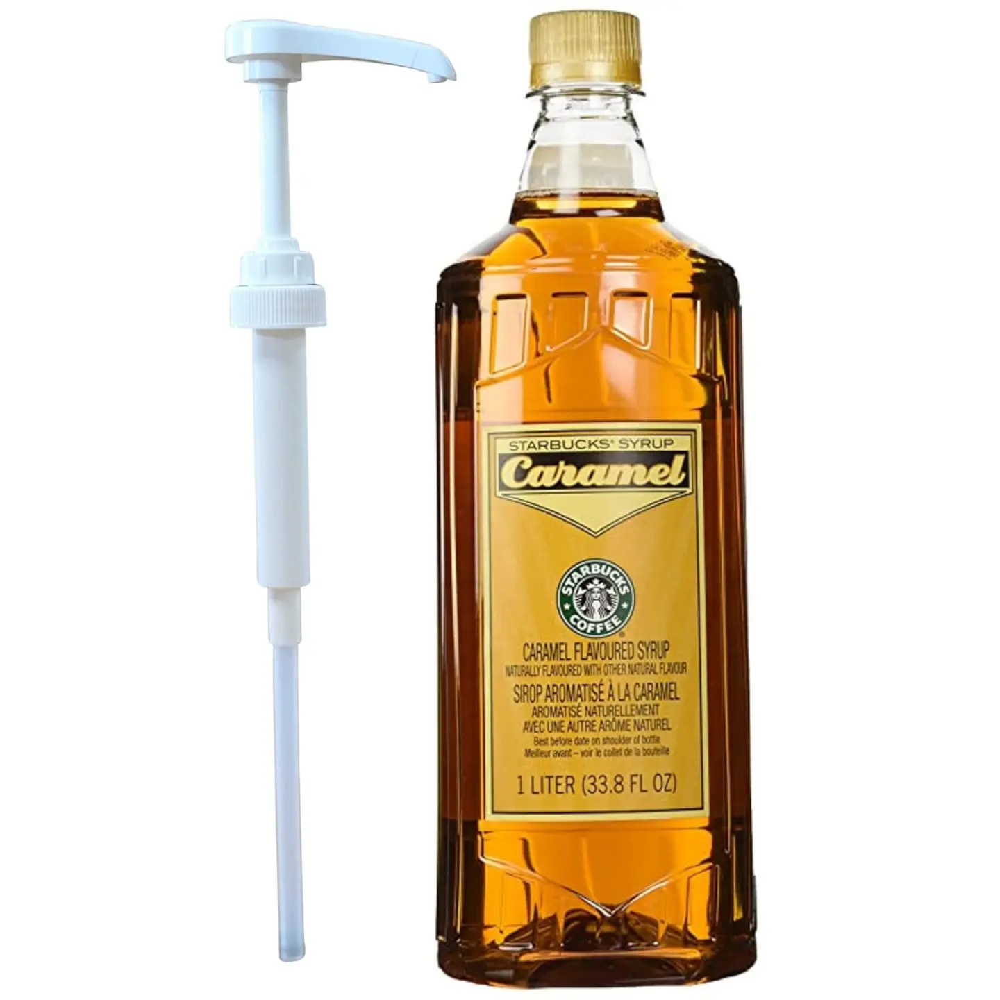 Starbucks Authentic Caramel Flavoring Syrup 33.8 Fl Oz (Pack of 1) with White Syrup Pump Caramel Coffee Syrup for Lattes, Iced Coffee, Cold Brew, Tea, Hot Chocolate & Cafe Style Drinks