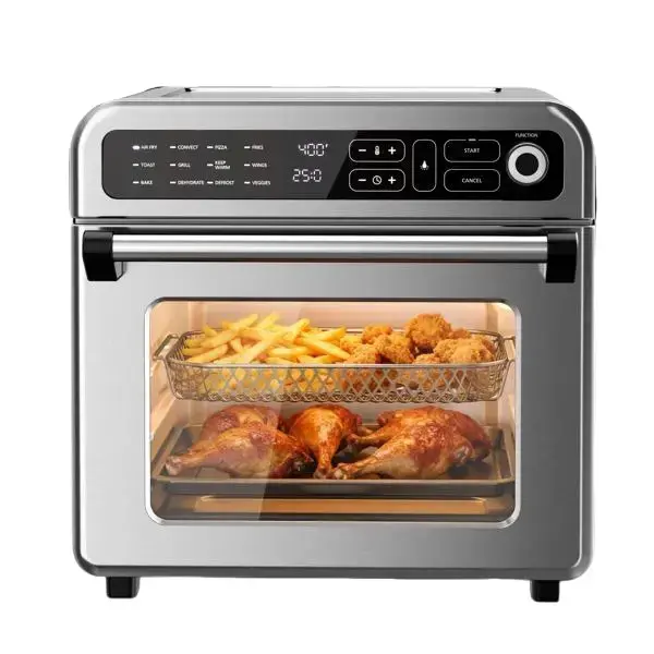 Kismile 20QT/25QT 1400W Air Fryer Toaster Oven Combo for Couples, 12-in-1 Programmable Convection Oven, 70°F to 450°F Adjustable Temperature, Bake, Roast, Reheat, Broil, Fits 8-10" Pizza, Includes Baking Pan & Full Accessories, Stainless Steel, 60 Minutes