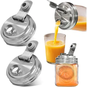 2 count Mason Jar Pour Spout Lid Stainless Steel,Wide Mouth Pour Spout Flip Cap Lids for Mason Jars,  Mason Jars Lid,Leak Proof Seal, for Drinking Salad Dressing &