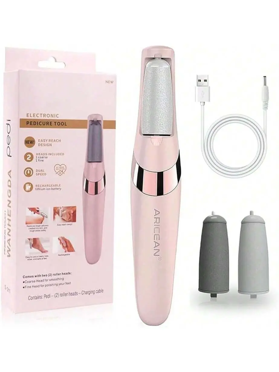 Rechargeable Electric Callus Remover Set with 2 Replacement Roller Heads - Smooth, Lightweight  Care Tool with Long-Lasting Micro Grinding Particle, Easy to Store, Comfortable to Use for Home Pedicure, Dry Skin Concerns, Nail Care, Home Pedicure Kit, Foot