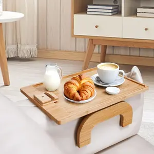ArtBeek Couch Arm Table Couch Console 16.5” X 12.8” Big Size Food Trays for Eating on Couch Bamboo Armrest Tray Arm Table with 360° Rotating Phone Holder