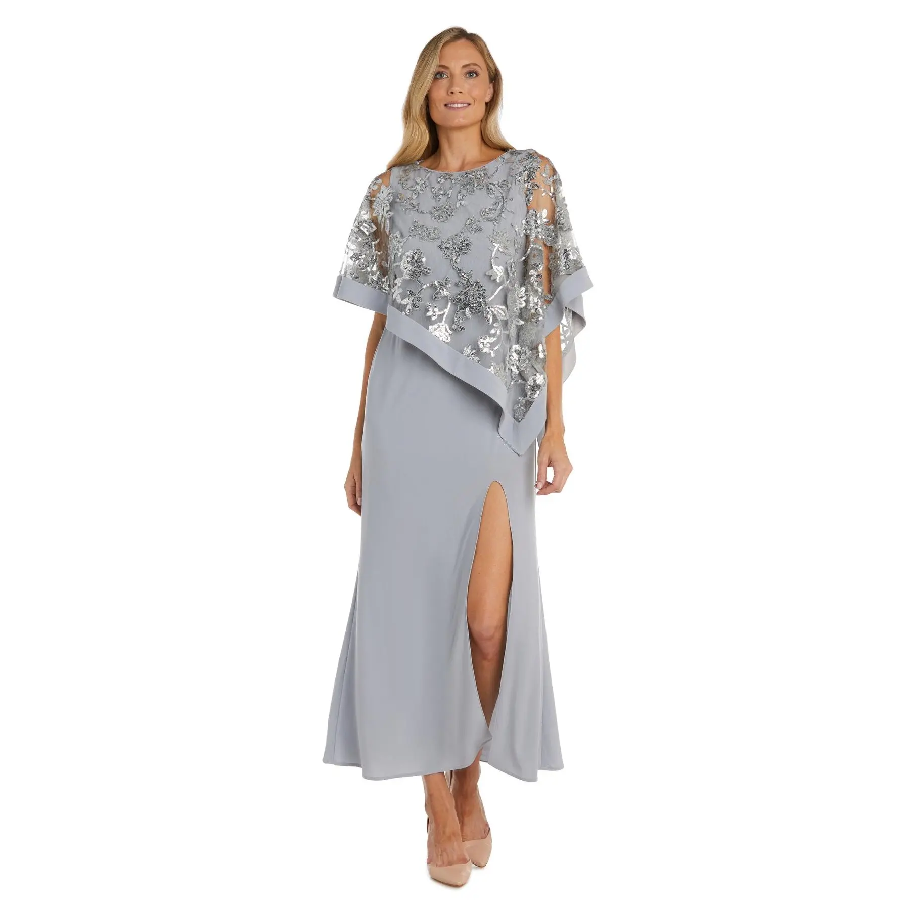 One Piece Sequin Lace Poncho over Sheath Dress
