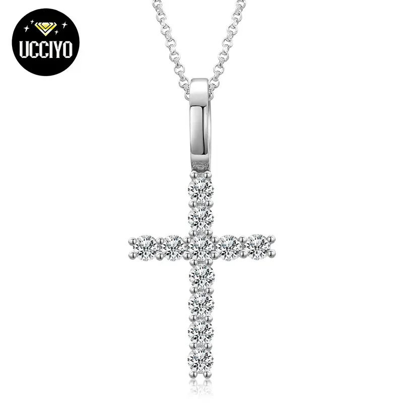 UCCIYO P71 Unisex S925 Sterling Silver Chain with Pendant, High Quality D Color Synthetic Moissanite Cross, Casual Jewelry Gift for Everyone【#P71】, High Quality Moissanite, Anniversary