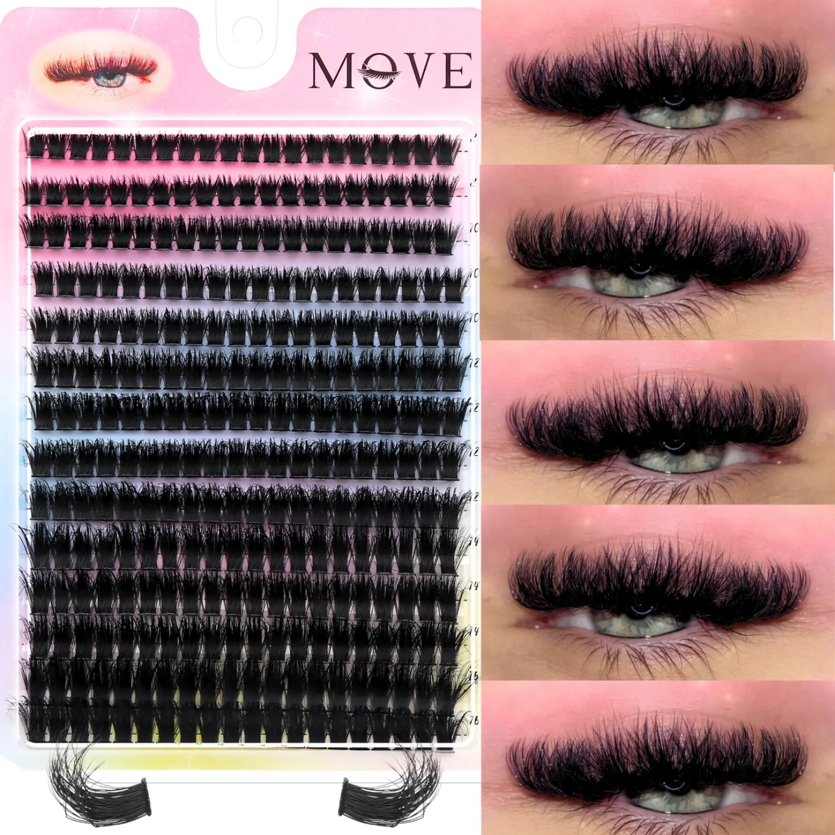 280 Clusteres Fluffy Eyelash Extension Kit, Volume Lash Clusters, Volume, Length And Curl Individual Eyelash Extensions, D/DD Curl, Makeup Eyelashes, Volume False Eyelashes, Wedding/Bridal, Black, Large Volume Eyelashes