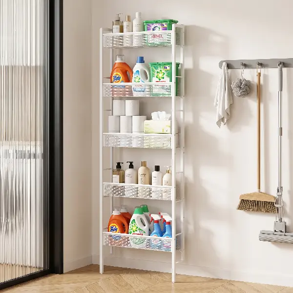 Narrow 5-Tier Behind-the-Door Bathroom Storage Rack | Space-saving Storage for Tight Spaces; Suitable for Kitchen and Bathroom