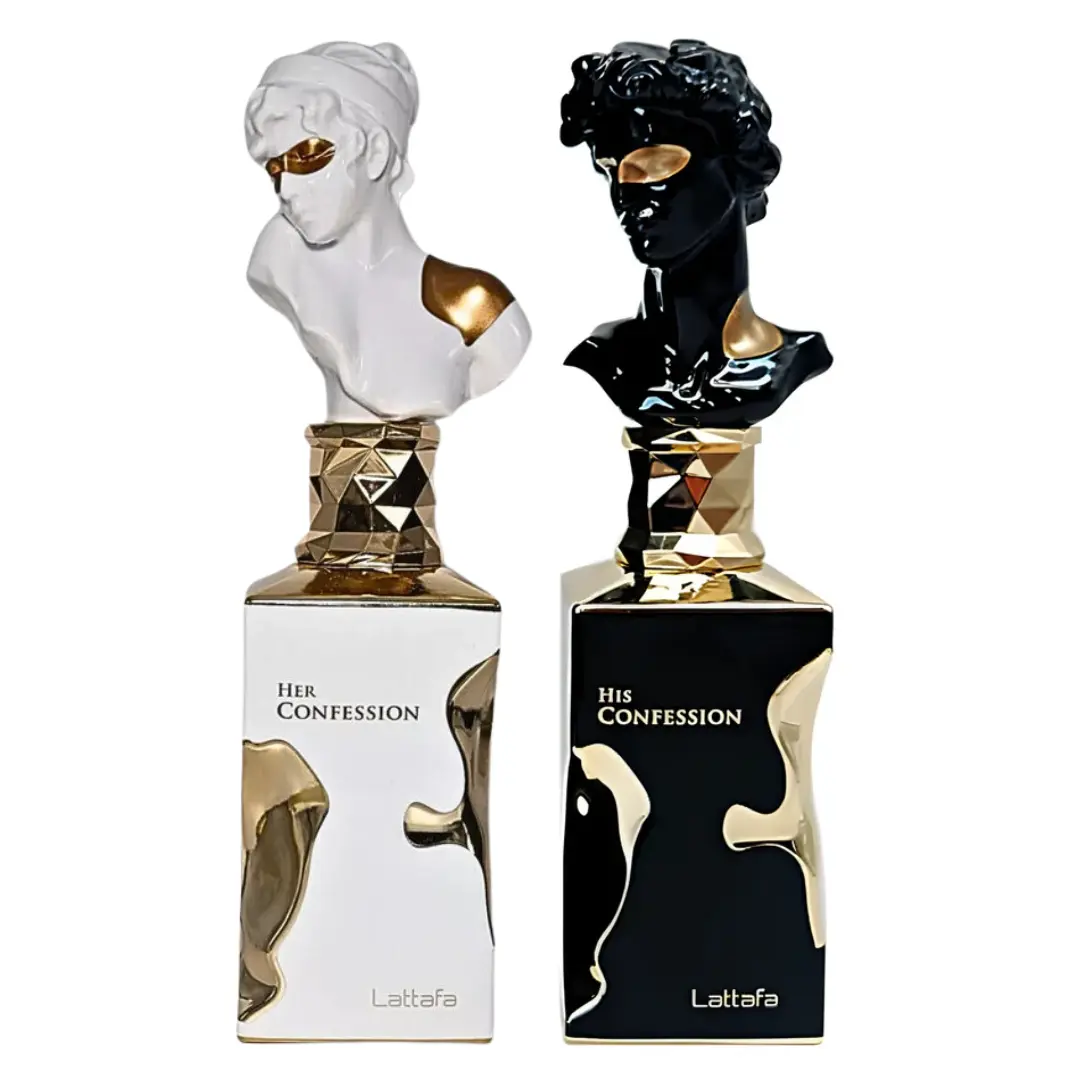 Lattafa Unisex Eau de Parfum Multi-Pack Set - His Confession + Her Confession (3.4oz Each), with Amber Floral, Floral Rose Fragrances, Ideal Boyfriend Birthday, Father's Day Gifts, Perfumes for Women