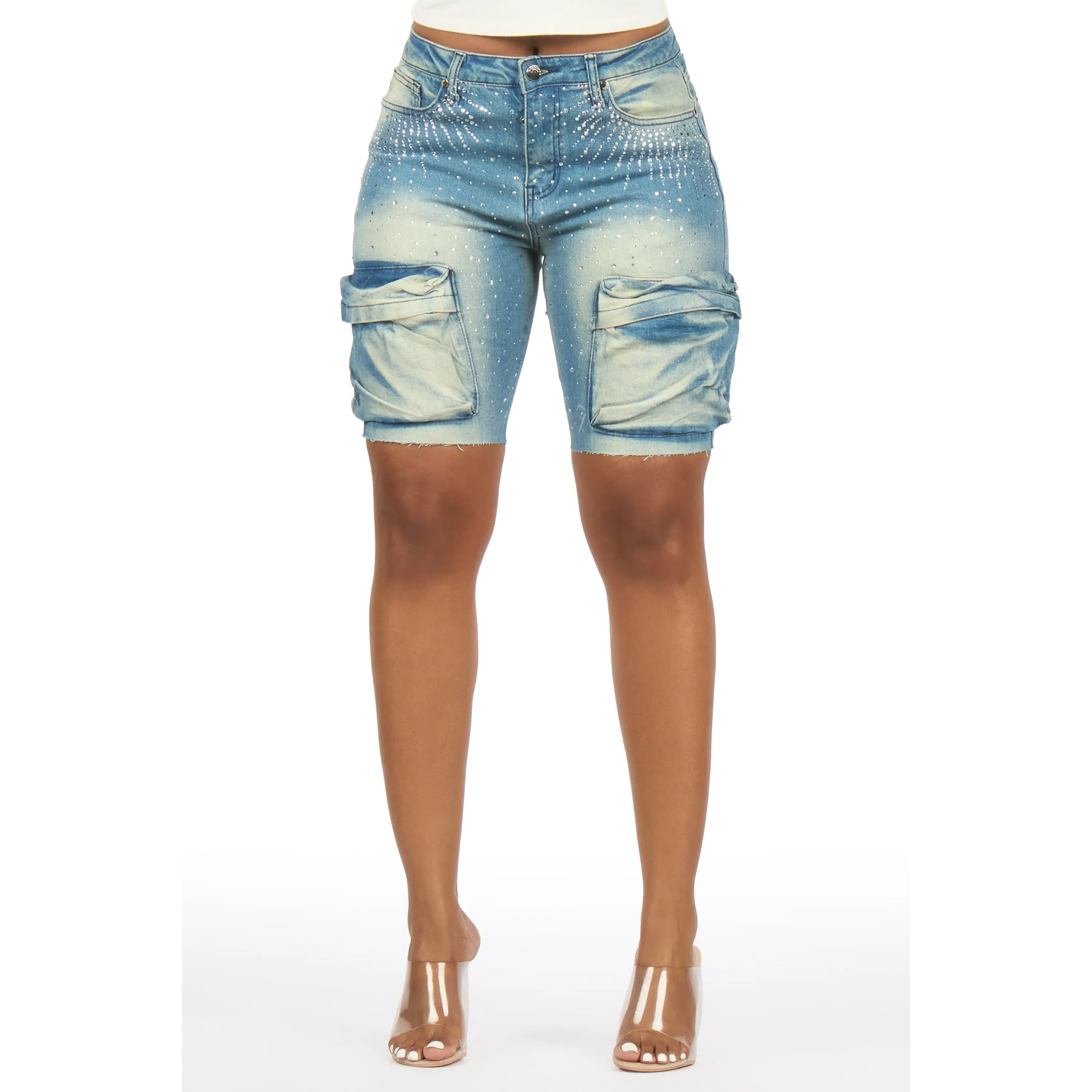 Noddia Med. Wash Rhinestone Bermuda Short