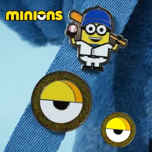 Minions Officially Licensed Brooch, Dave Kevin Bob Stuart Cartoon Image, Cute Character Clothing Badge, Fashion Trend Bag Accessory