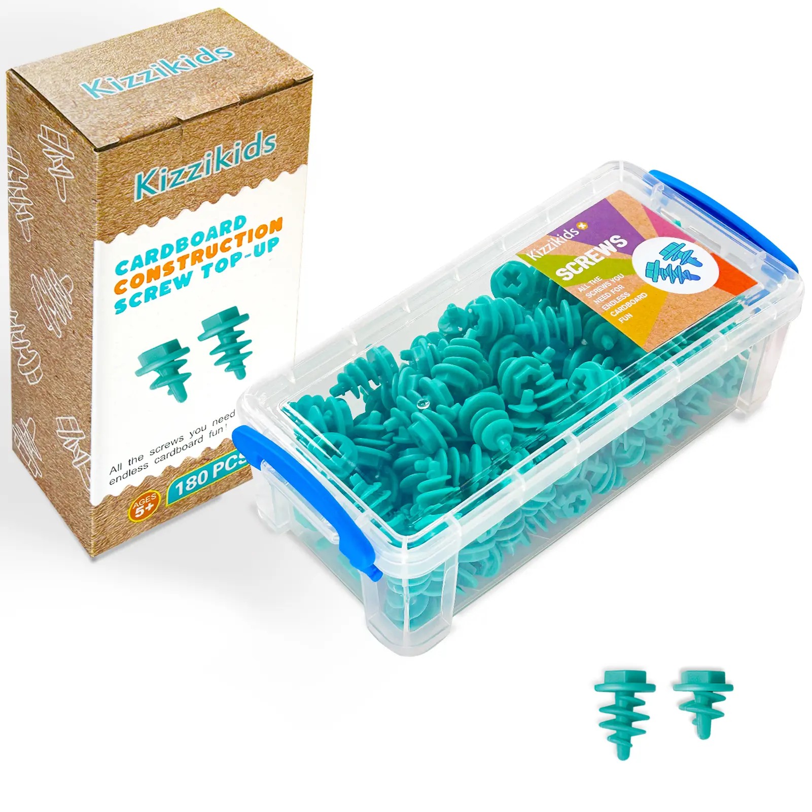 Screws Kit Top-up 180 Piece, Cardboard Construction Tools, STEM Educational Toys for at-Home Play + Classroom Learning, Mix Kit for Boys and Girls Aged 5+ (Blue)