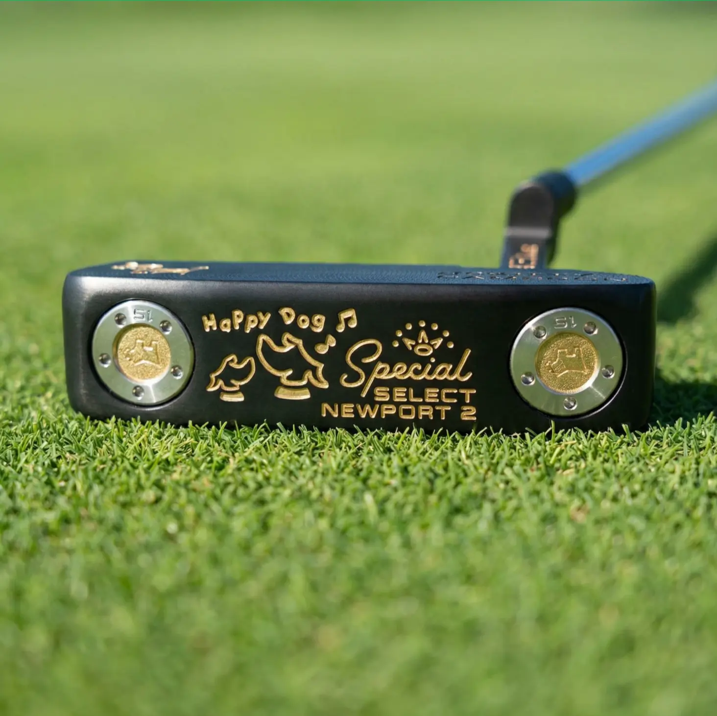 Cameron Happy Dog Limited Special Select Newport2 Golf Blade Putter, Stylish Black‑Gold Putter With Replaceable Weights for Golf Training & Collecting