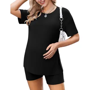 Women Maternity Sets 2 Piece Outfits Summer T Shirts and Biker Shorts Set Pregnancy Loungewear 2026
