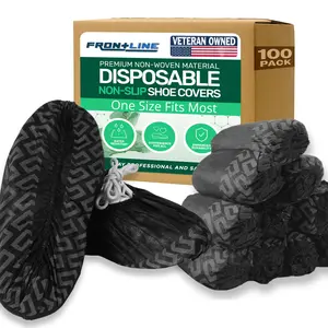 Disposable Shoe Covers - Full Sole Black Durable Indoor Use, 100 Pack Non-Slip Boot Covers, Breathable Thick Non-Woven Fabric, Thicker Household Indoor Protective Covers Fit Up to Size 13