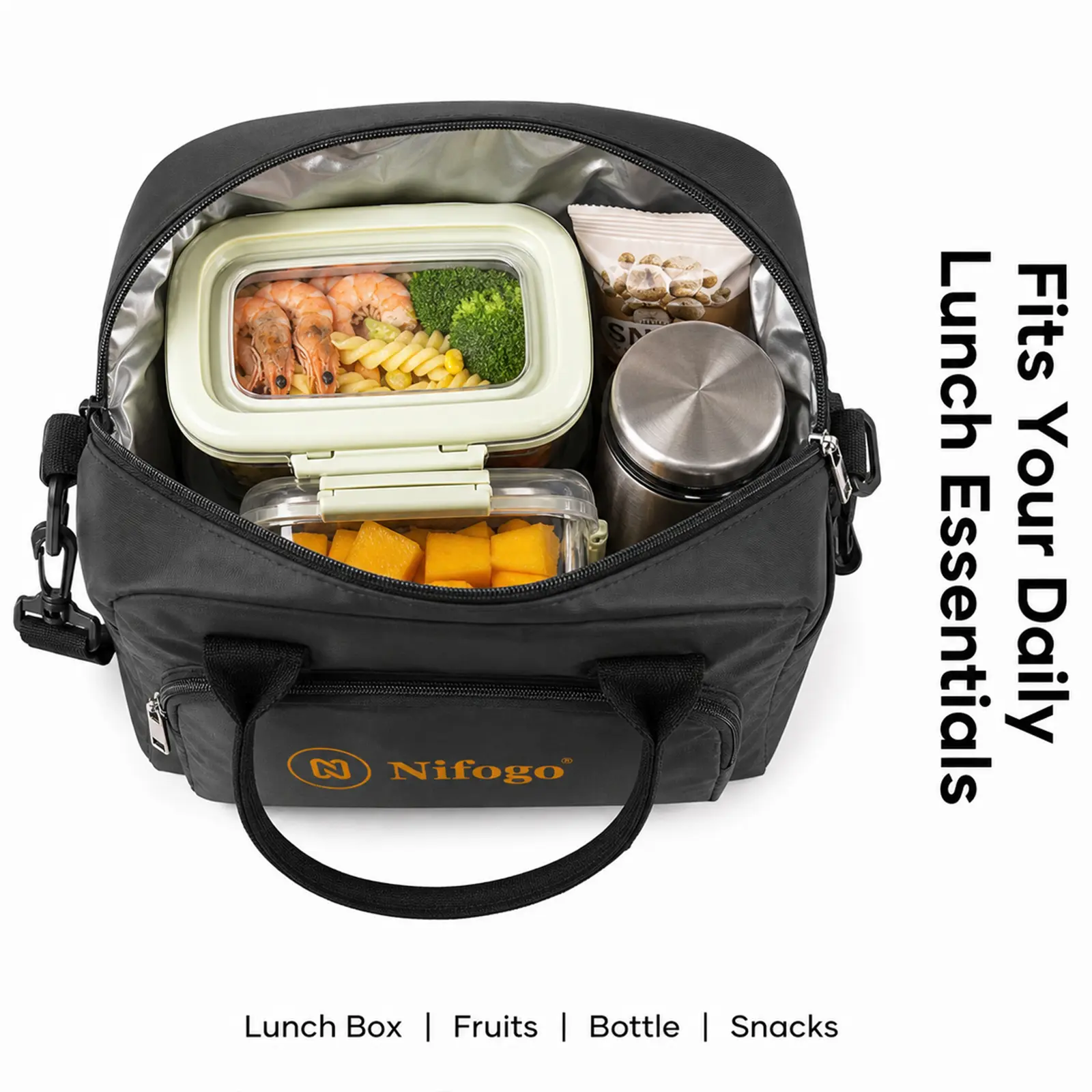 Insulated Lunch Bag for Women and Men, Durable Oxford Cloth Cooler Tote with Leakproof Zipper and Adjustable Strap for Work, Picnic, Insulated Travel, Durable Lunch Bags, Zipper Lunch Bag