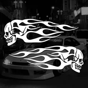 2025 2Pcs Skull Flames Badge Car Stickers, Fashion Waterproof Vinyl Decal Car Styling Decoration Accessories Auto Sticker