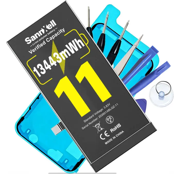 SannXell Upgraded High-Capacity Aluminium Mobile Battery for iPhone 11 Replacement, 13443mWh Long-Lasting Li-ion for A2111/A2221/A2223, 0 Cycle, Full Repair Tool Kit, Ideal for Heavy Users (Mobile Phone Accessories), Batteries