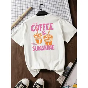 Iced Coffee Print T-Shirt, Sunshine Graphic Tee | Street Style Streetwear | Casual City Trendy Daily Wear | Unisex Casual Graphic Tees | Everyday Outfit