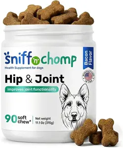 Sniff 'n' Chomp Hip & Joint Collagen for Dogs, Joint Supplement for Dogs, Bacon Flavor Soft Chews, Pet Dog Supplies, pet Deals, Dog Supplements, msm Joint Supplement, 90 Units.