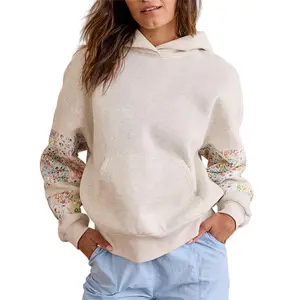 Cute Hoodies for Teen Girls Floral Embroidered Patchwork Hoodie Y2k Oversized Pullover Sweatshirt Preppy Streetwear