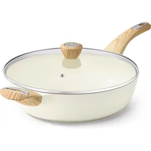 Ceramic Nonstick Frying Pan Skillet with Lid, 12 Inch Large Deep Frying Pan, 5 Qt Saute Pan, Induction Pan, Healthy Non Toxic Cooking Pan with Helper Handle, PFOA PFAS PTFE Free