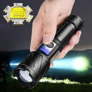 2200LM Ultra-bright LED Zoom Flashlight, 5000mAH Rechargeable Handheld Flashlight, with Warm White Side Light Torch Light for Outdoor Fishing, Hiking, Camping