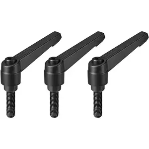 M8 x 25mm Black Adjustable Clamping Lever Handle, Push Button Ratchet Male Threaded Stud Knobs, Locking Rotating Screw Quick Release Bolt Handles, 3pcs