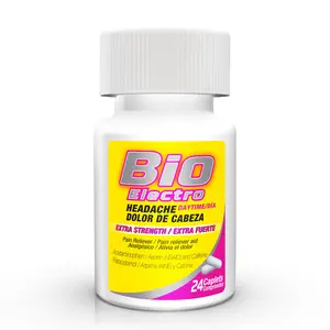 Bio Electro Headache Relief Tablets, Pain Reliever with Aspirin, Acetaminophen & Caffeine.  Toothache, Cold-Related Aches & Muscular Aches Relief, 3-in-1 Pain Relief, 24 Count (1 Pack)