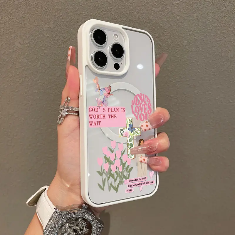 Premium Magnetic Case for iPhone11/12/13/14/15/16/17promax Jesus, pink religious collage |   MagSafe Ready, Anti-Fall, and Ultra-Thin Design |   Perfect for Everyday Use