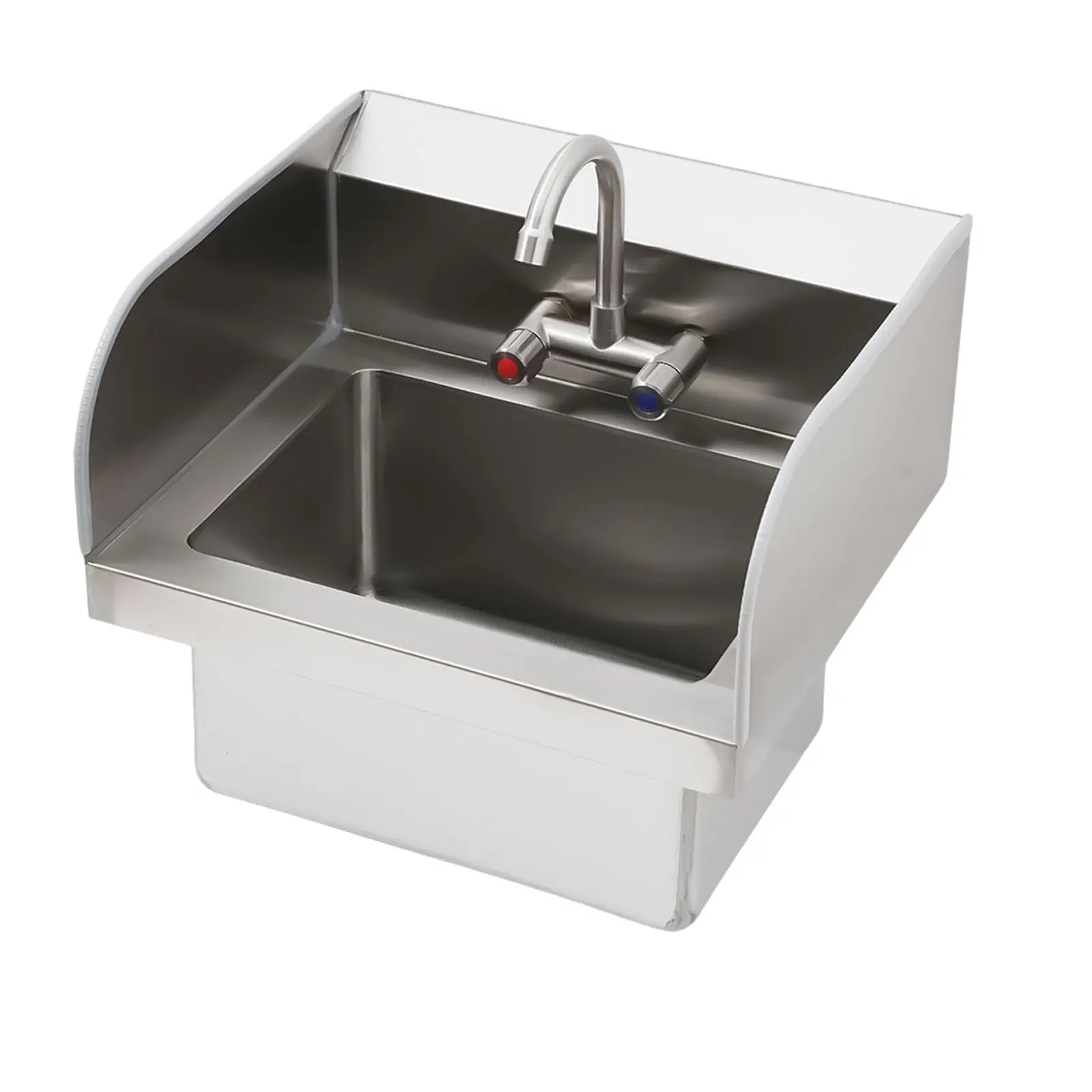 Professional Grade Stainless Steel Commercial Hand Sink with Hot/Cold Tap, Wall-Mount or Drop-In Design, Backsplash, Drain Kit & Splatter Guard, Deep Basin for Restaurant Kitchen, Garage