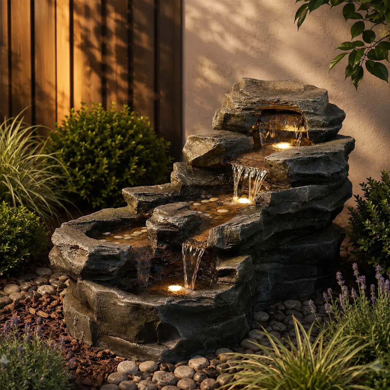 Tankana Electric Outdoor Rock Waterfall Led Lighted Modern Stone Garden Fountain - Home Decor Waterscape Accessory for Garden, Patio, Garden Fountains, Led Lighted Fountain, Modern Water Fountain