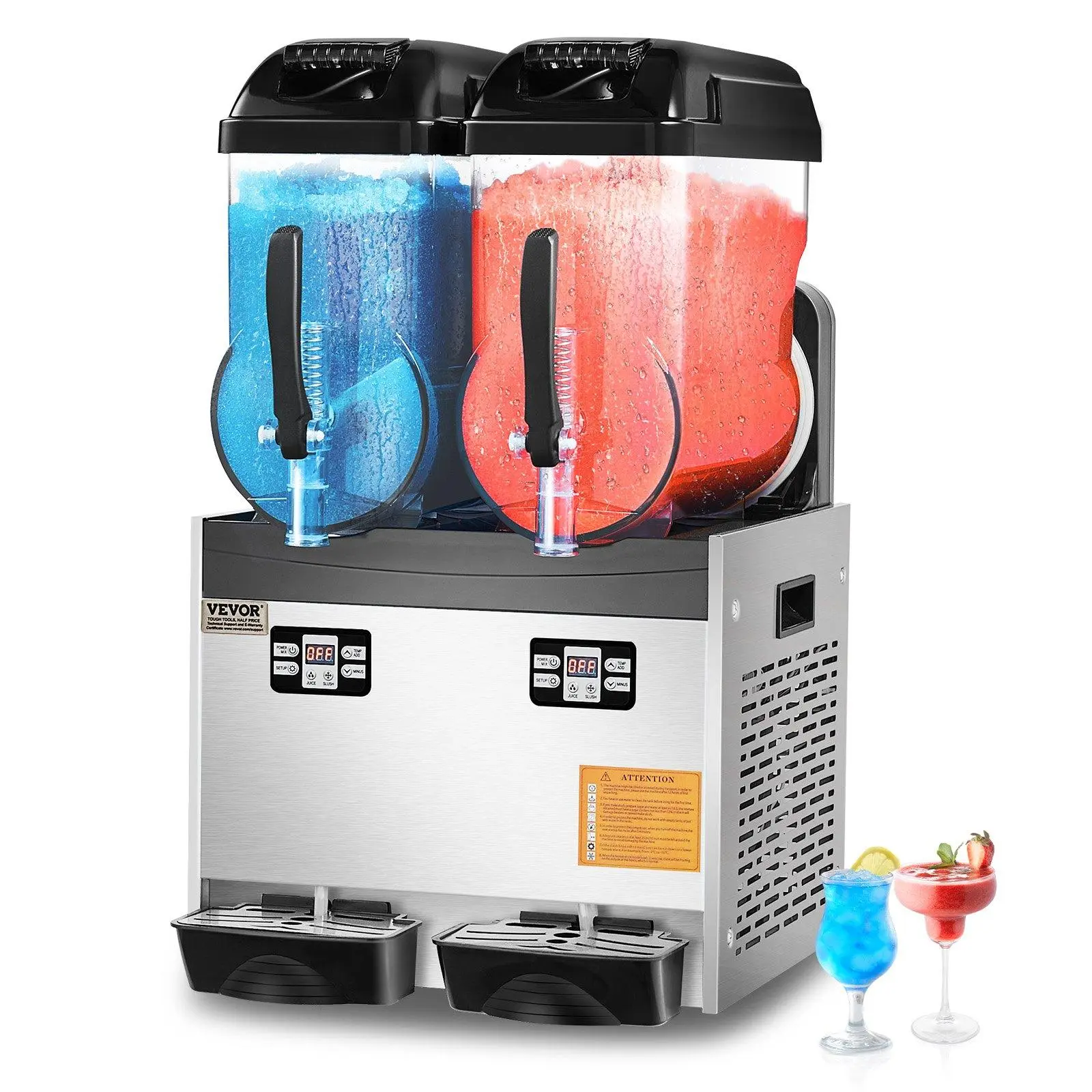【Summerfinds】VEVOR Commercial Slushy Machine,  12Lx2 Double Tank Frozen Drink Machine, 96 Cups Stainless Steel Margarita Smoothie Frozen Drink Maker, Slushie Maker for Home Party Restaurants Cafe Bars