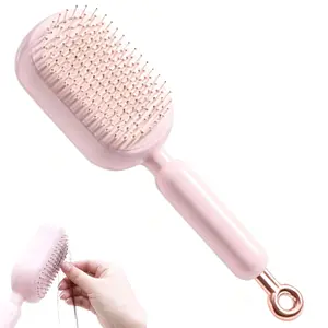 Retractable Self-Cleaning Massage Hair Brush for Women - 2026 Upgraded Anti-Static Air Cushion Comb with One-Button Clean, Compact Portable Design, Suitable for All Hair Types (Pink)