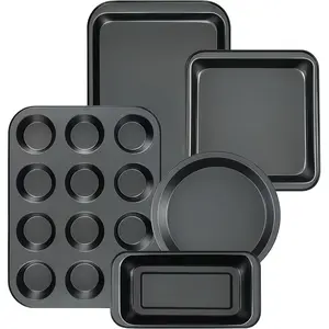 Black 5-Piece Baking Set - Non-Stick Pans, 12-Cup Muffin Tray - Kitchenware, Baking Supplies, Ideal Gift for Home Cooks