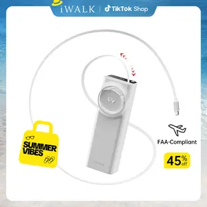 iWALK 20000mAh 65W Laptop Power Bank Portable Fast Charger with 2.3ft Retractable USB-C Cable LED Display Triple Outputs for MacBook Pro iPhone 16 Samsung S25 - Emergency Battery Pack Compact Charging power bank