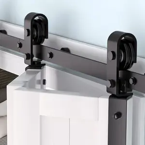 【Christmas Deal】GARVEE 36" Bifold Sliding Barn Door Hardware Track Kit with Side Mounted Black Roller, Smooth and Quiet Operation, Easy Installation, Heavy Duty, Supports Up to 200 LBS, Suitable for 2 Doors (Door Not Included)