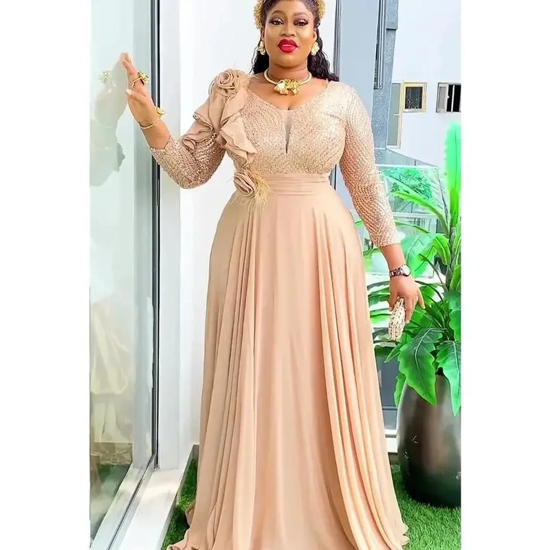 (New) Women's Plus-Size Long-Sleeve Elegant Ankara Print Dashiki Dress - Tribal Ethnic Party Dress for Wedding & Sports Outdoor Wear