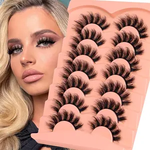 Fluffy False Eyelashes, 7 Pairs 20mm Full Wispy Strip Eyelashes, 8D Volume Curly False Eyelashes, Cosmetic False Lashes, Mega Volume Lashes