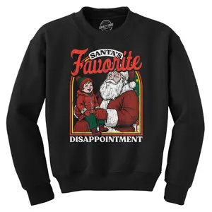 Santas Favorite Disappointment Crewneck Sweatshirt Funny Sarcastic Christmas Graphic Novelty Sweater Funny Sweater Christmas Crew Neck Novelty Sweatshirts for Men Black -