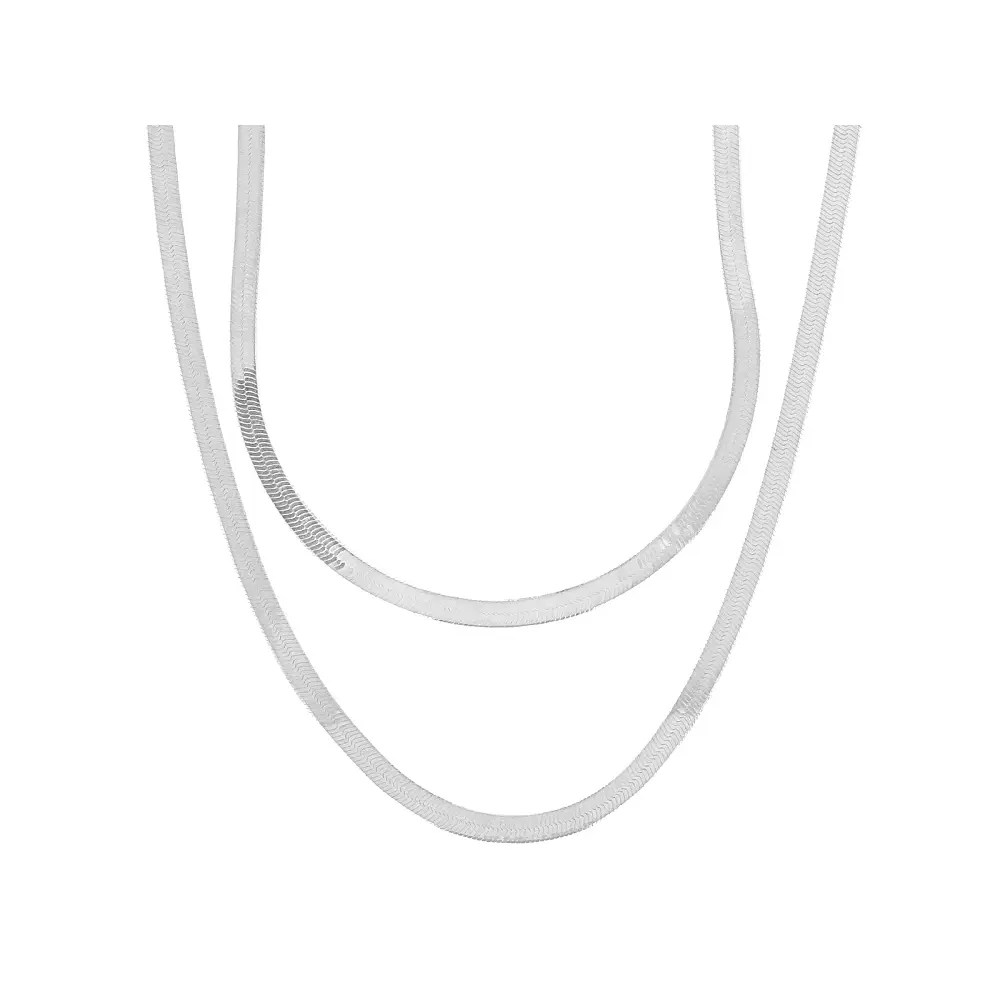 JTV Sterling Silver Over Bronze 3.5mm Herringbone 18 & 20 Inch Necklace Set