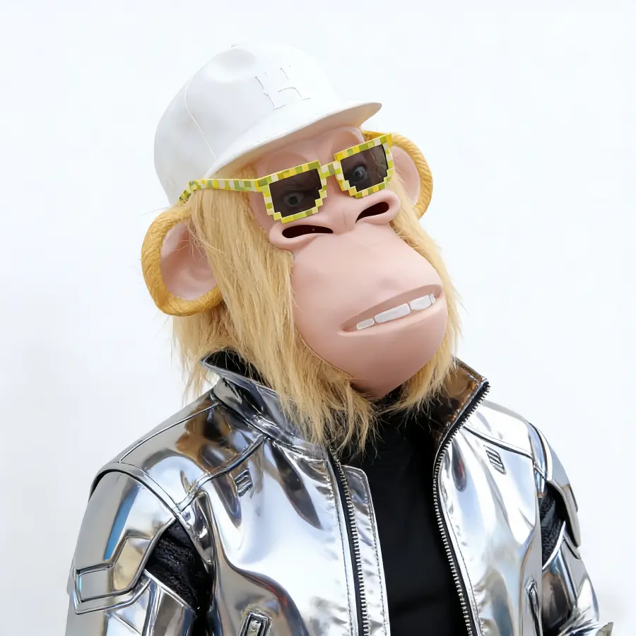 Fun yellow-fur gorilla latex mask, cool monkey mask, realistic ape mask, includes adjustable pixel sunglasses, Halloween cosplay party and short video prank, full-head animal mask