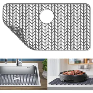Sink Protectors for Kitchen Sink - 28.4"x 15.2"  Kitchen Sink Mat Grid for Bottom of Farmhouse Stainless Steel Porcelain Sink with Rear Drain(Grey), 2815B