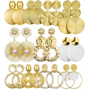 11 Pairs Big Disc Drop Earrings  Dangle Earrings Round Hammered Statement Earrings For Women Set
