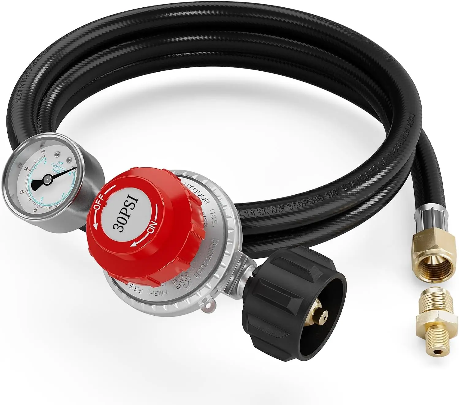 6FT Galvanized Steel Propane Regulator with Hose, QCC1 Inlet, 0-30 PSI Adjustable High Regulator, 0-60PSI Gauge Gas Flow Indicator for LP Gas Stoves, Fire Pit, Turkey Fryer