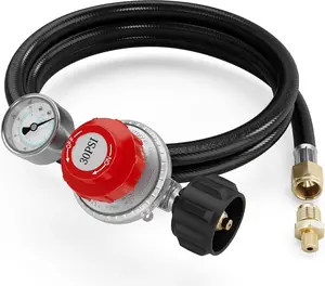6FT 0-30 PSI Adjustable High   Regulator with 0~60PSI Gauge Gas Flow IndicatorPropane Regulator with Hose for LP Gas Cooker, Burner, Turkey Fryer,