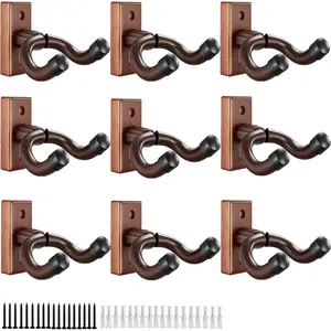 9 Pack Guitar Wall Mount Brown, Hardwood Guitar Wall Hanger with Screws, Guitar Hanger Wall Hook Holder Stand for Acoustic Guitar, Electric Guitar, Banjo, Bass
