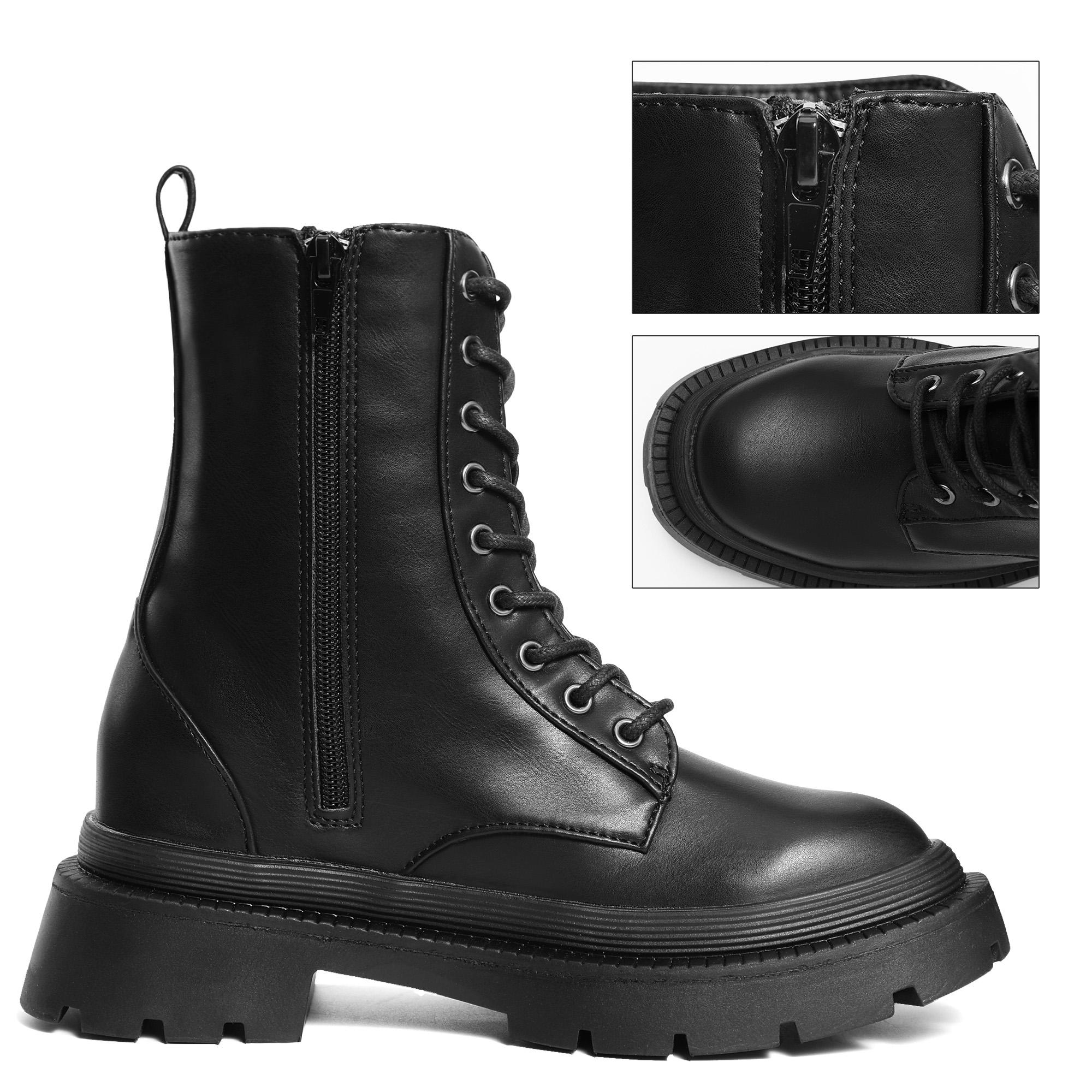 SHOESLOCKER Women's Classic High-Top Mid-Calf PU Leather Boots, Rubber Sole, Round Toe, Plain Design for Casual and Dressy Daily Wear