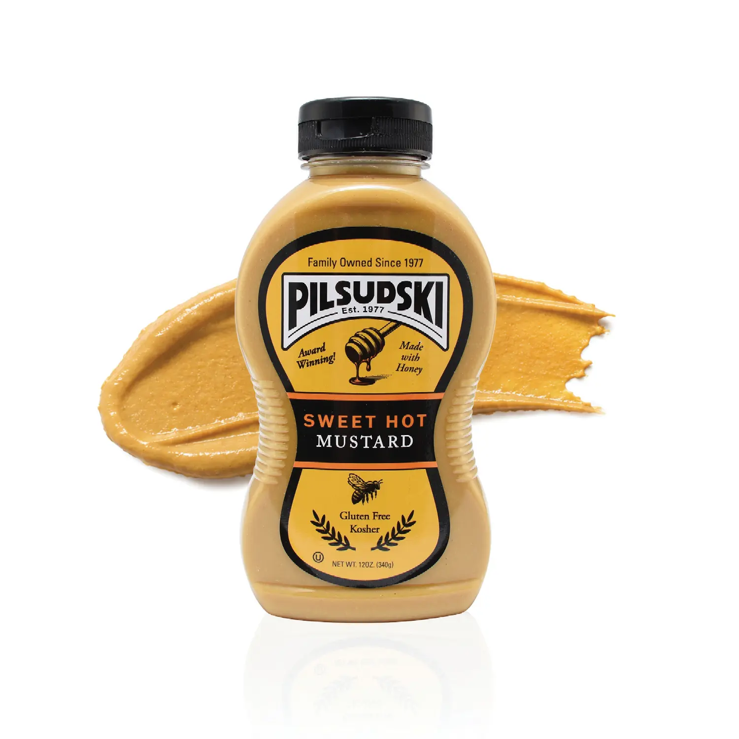 Pilsudski Sweet Hot Mustard with Honey Flavor Dip Gluten Free Kosher 12oz Squeeze Bottle